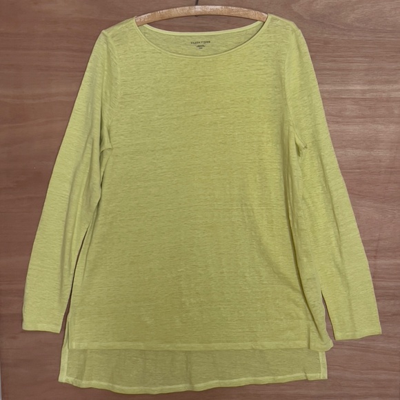 Eileen Fisher 100% organic linen yellow long sleeve tunic sz M boat neck hi low - Picture 1 of 6